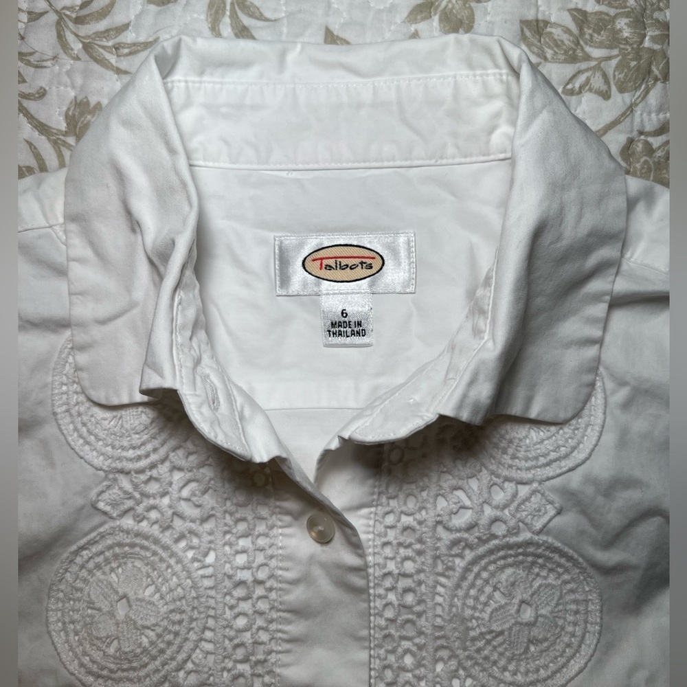 Vintage Talbots Cotton Crochet Button Down Shirt Top, size small 6 Cottagecore - Picture 8 of 15